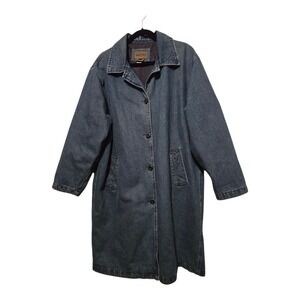 Vintage 90s Y2K Long Denim Chore Coat Blue Womens LG Barn Jacket Pockets Western
